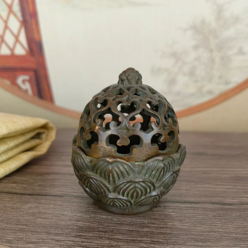 

Antique Style Hollow Lotus Incense Burner Ornament Home Study Office Desktop Decoration