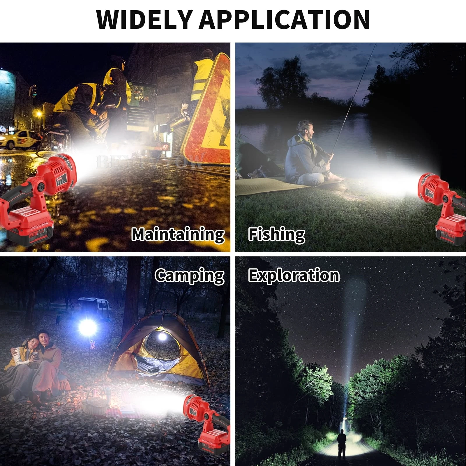 Lumière de travail LED sans fil 1120LM pour batterie artisan V20 12W lampe de poche rechargeable portable alimentée par batterie 20V avec port de charge USB 5V/2.1A 3 modes de lumière 110 ° tête pivotante pour réparation de voitures camping d'urgence