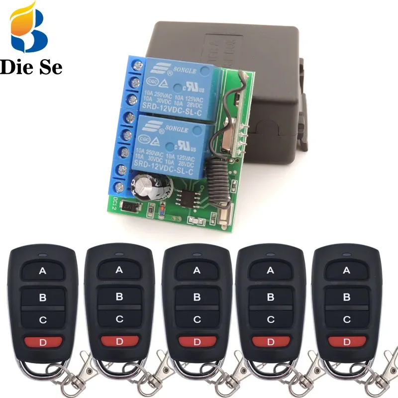 

DC 12V 10A 2CH Remote Control Switch Wireless Receiver Relay Module for rf 433MHz Remote Garage Lighting Electric Door switch