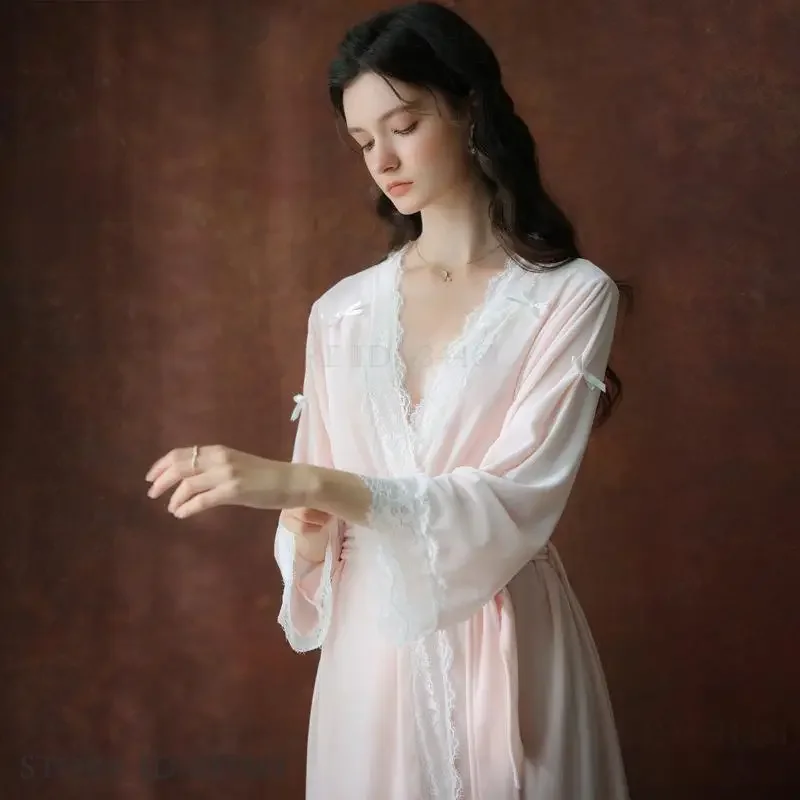 

French Court Style Long Robe Bathrobe Elegant Velour Female Home Dress Loungewear Autumn Winter Velour Sleepwear Nightgown