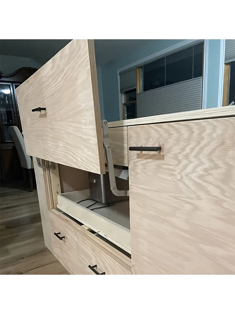 1 set Folding Lift Desk Bracket, Cabinet Door Hinge, Flat Slide Support for Cabinets with Lift Buffer Pneumatic Rod Holder, Suit