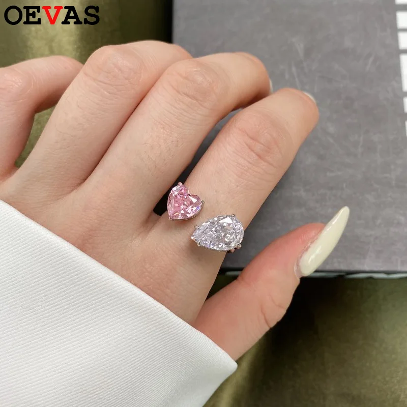 

OEVAS 8*12 мм два камня розовый высокоуглеродистый бриллиант кольца для женщин стерлингового серебра 925 пробы сверкающий циркон обручальные кольца ювелирные изделия