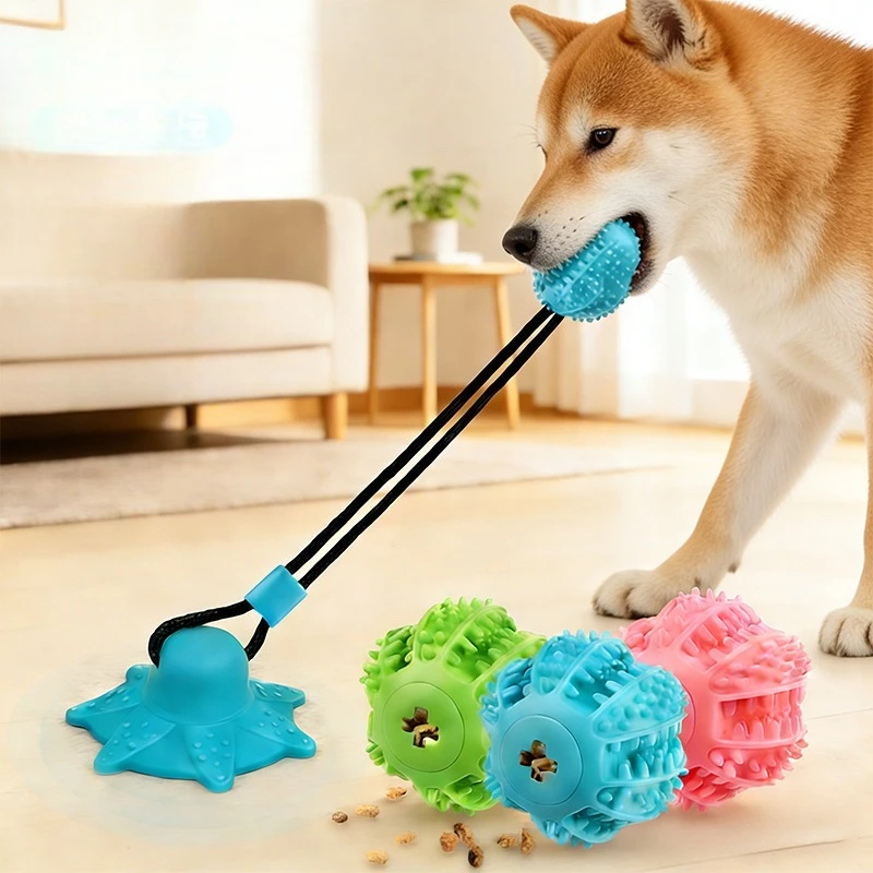 Dog Suction Cup Leakage Food Ball Toy Pet Self Entertainment Molar Stick Teeth Cleaning Chew Toy for Puppy Relieve Boredom