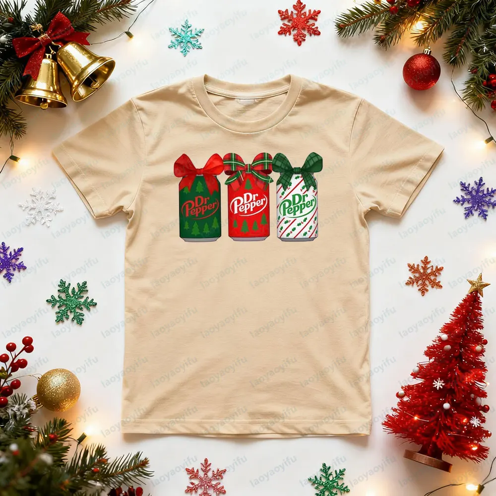 Christmas Dr Pepper T-Shirt Festive Unisex Tee Xmas Holiday Gift Trendy Christmas Soda Tee Retro Soda Can Shirt Men Women Tops