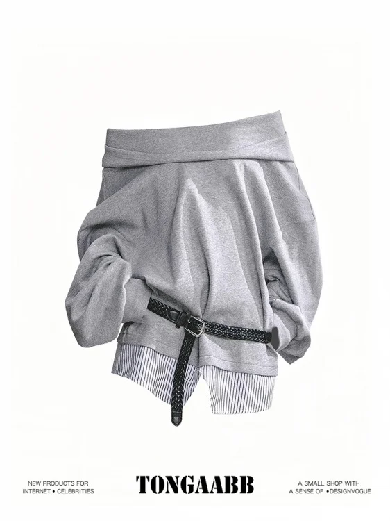 

plus Size Casual Sle Hoodie Women's Loose Fit Stripe Patchwork One oulder Sweatirt Spring Faion Single Piece