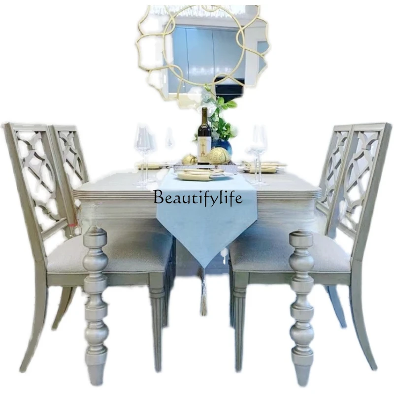 

Light luxury American dining table and chairs French high-end dining table