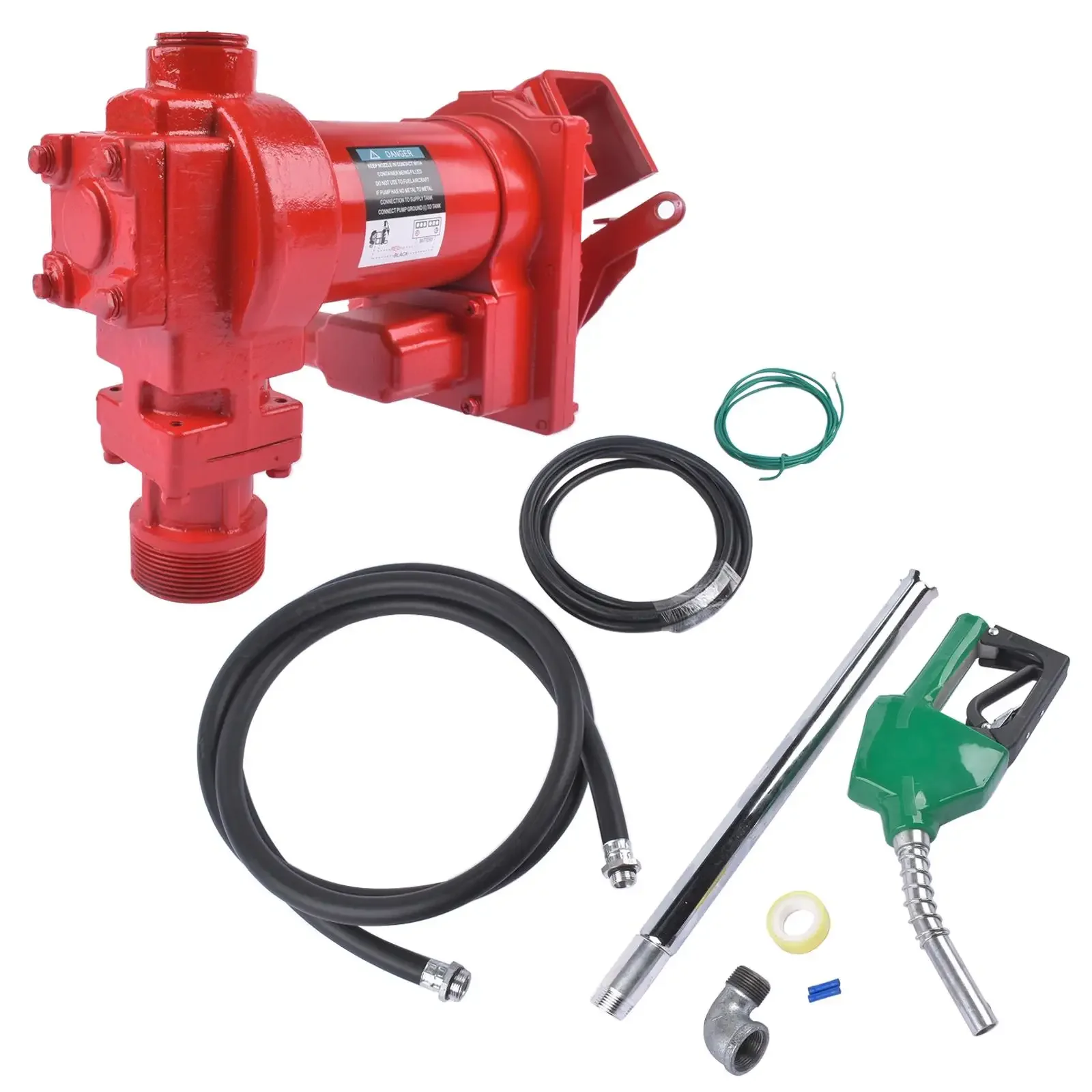 AP03 Fuel Transfer Pump 12V 15 GPM with Discharge Hose & Automatic Nozzle, Green for Gasoline, Diesel, Biodiesel