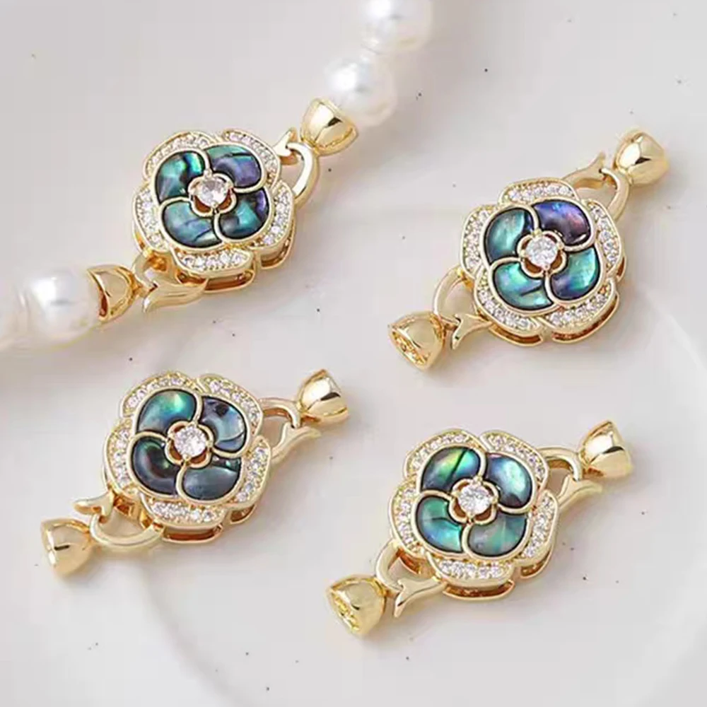 Juya 18K Gold Plated Flower Pendant Connector Fastener Hook Clasps Accessories For DIY Women Needlework Pearls Jewelry Making