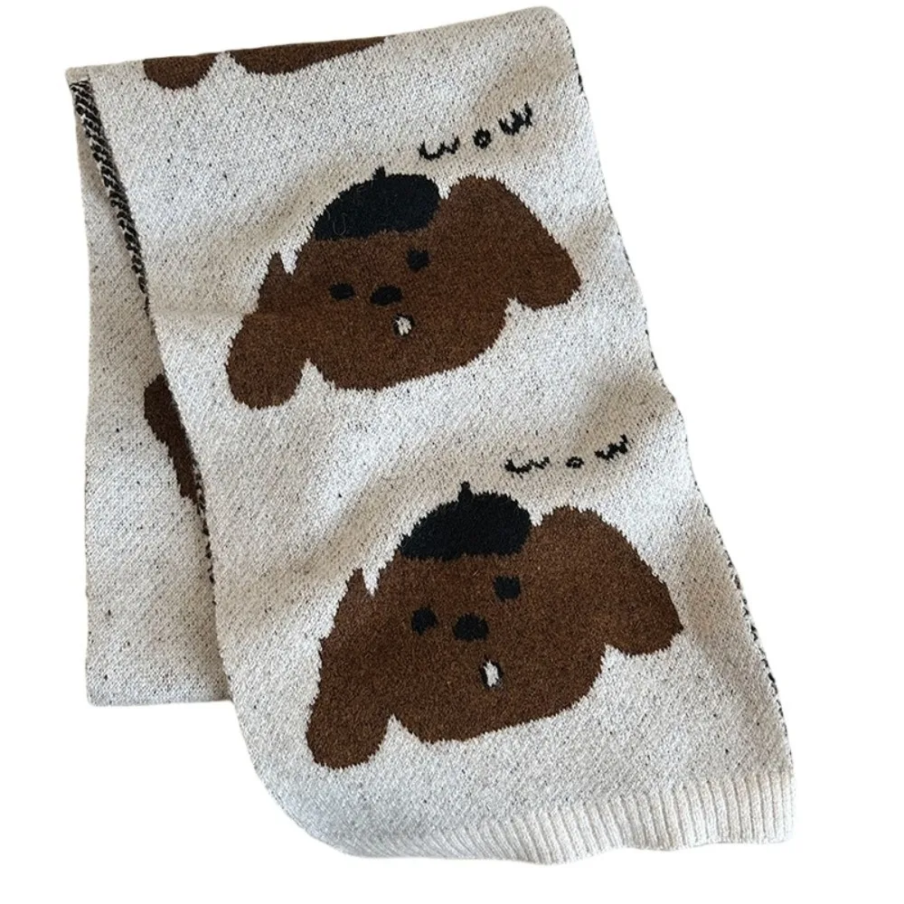 

Trendy Lightweight Puppy Pattern Scarf Korean Style Warm Cashmere Blend Scarf Windproof Cute Knitted Shawl Women/Men