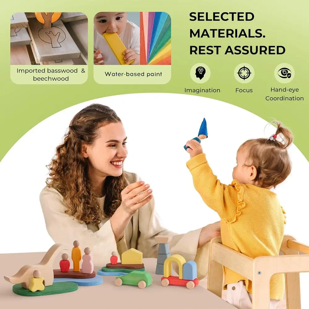 Grandi blocchi di legno a tema Metropolis per bambini dai 1 ai 3 anni, giocattoli impilabili ispirati al Montessori