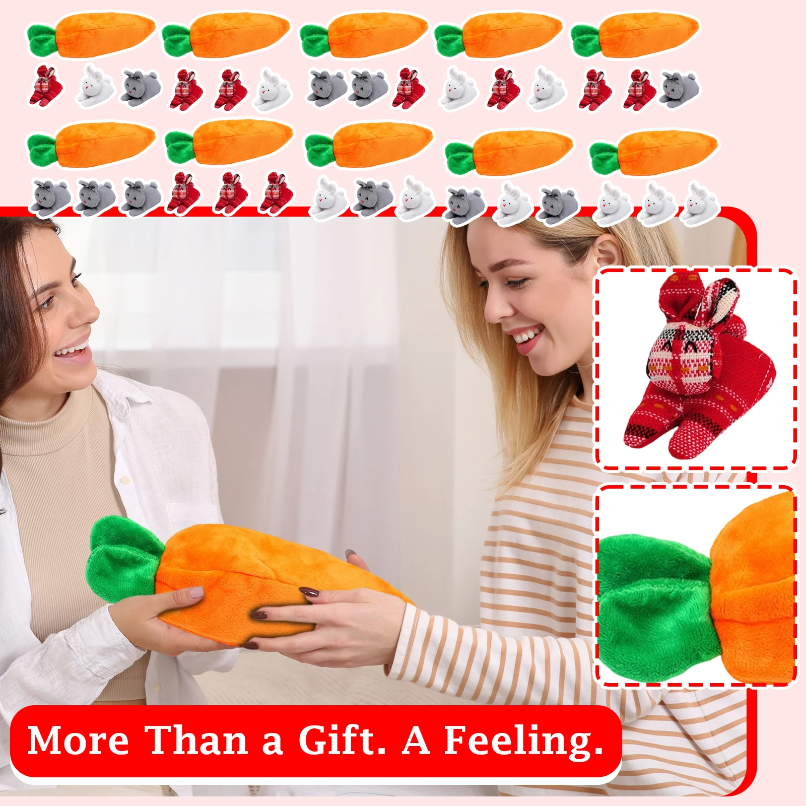 

Плюшевый кошелек с тремя зайчиками и морковкой - милый кошелек-игрушка в виде пасхального кролика, идеально подходит для девочек, детей и в качестве подарка в пасхальную корзину.