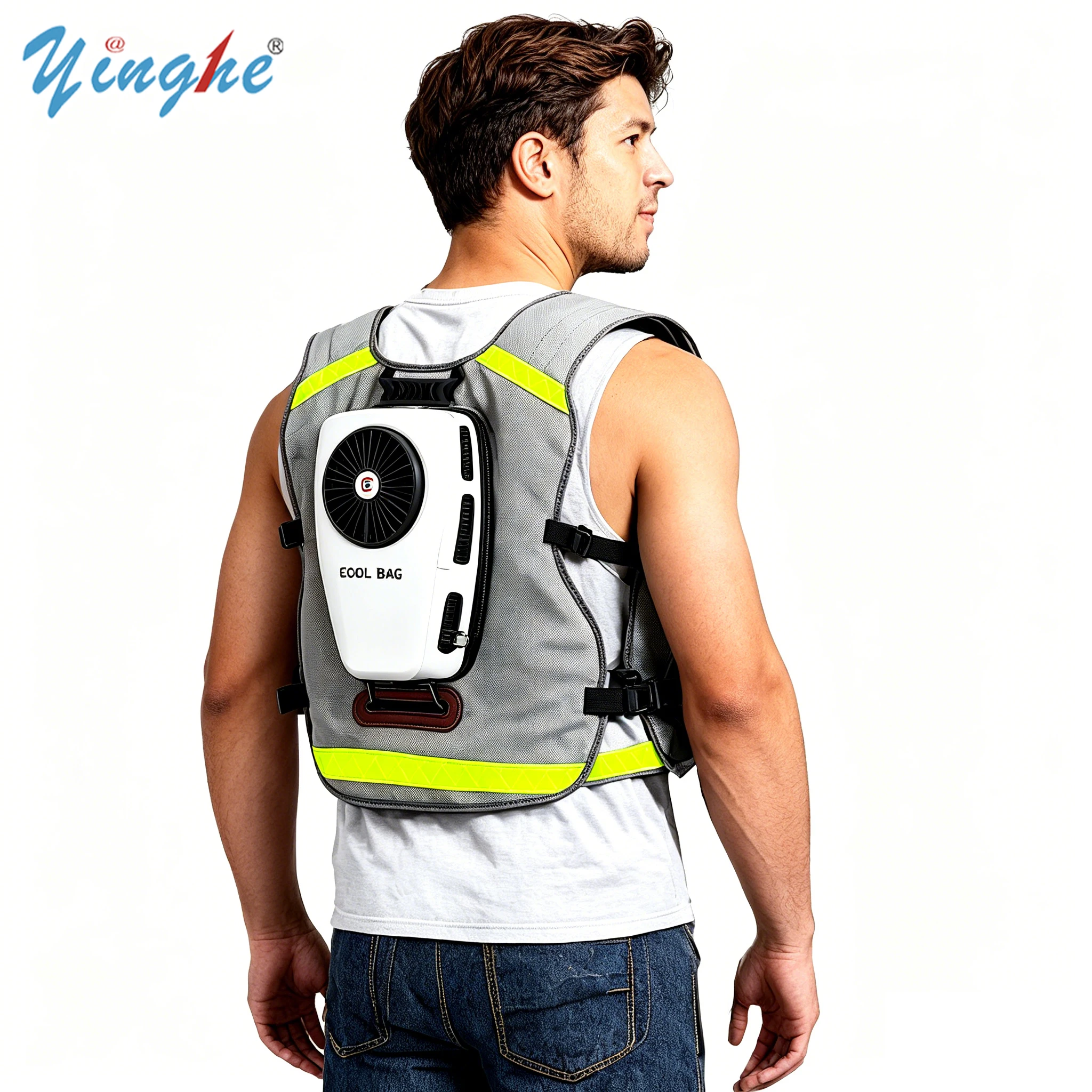 

Men's Cooling Air Conditioning Vest With Reflective Strip 9600mAh Rechargeable For Camping Outdoor High Temperature Work