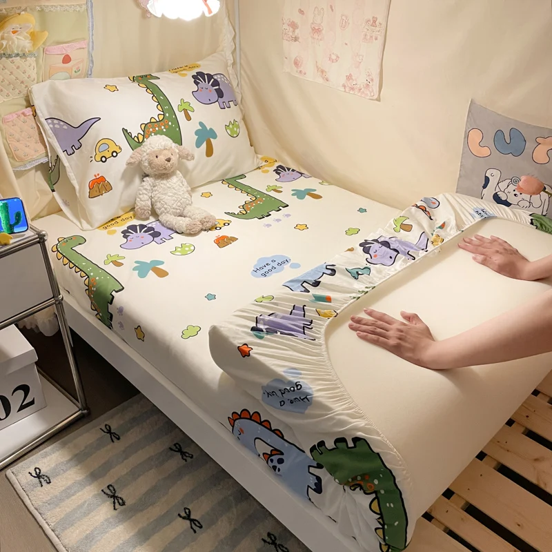 면 침대 다이 리 싱글 피스 기숙사 매트리스 커버, 프린트 만화 침대보 침구, 탄성 시트 포함, 360 도 랩 