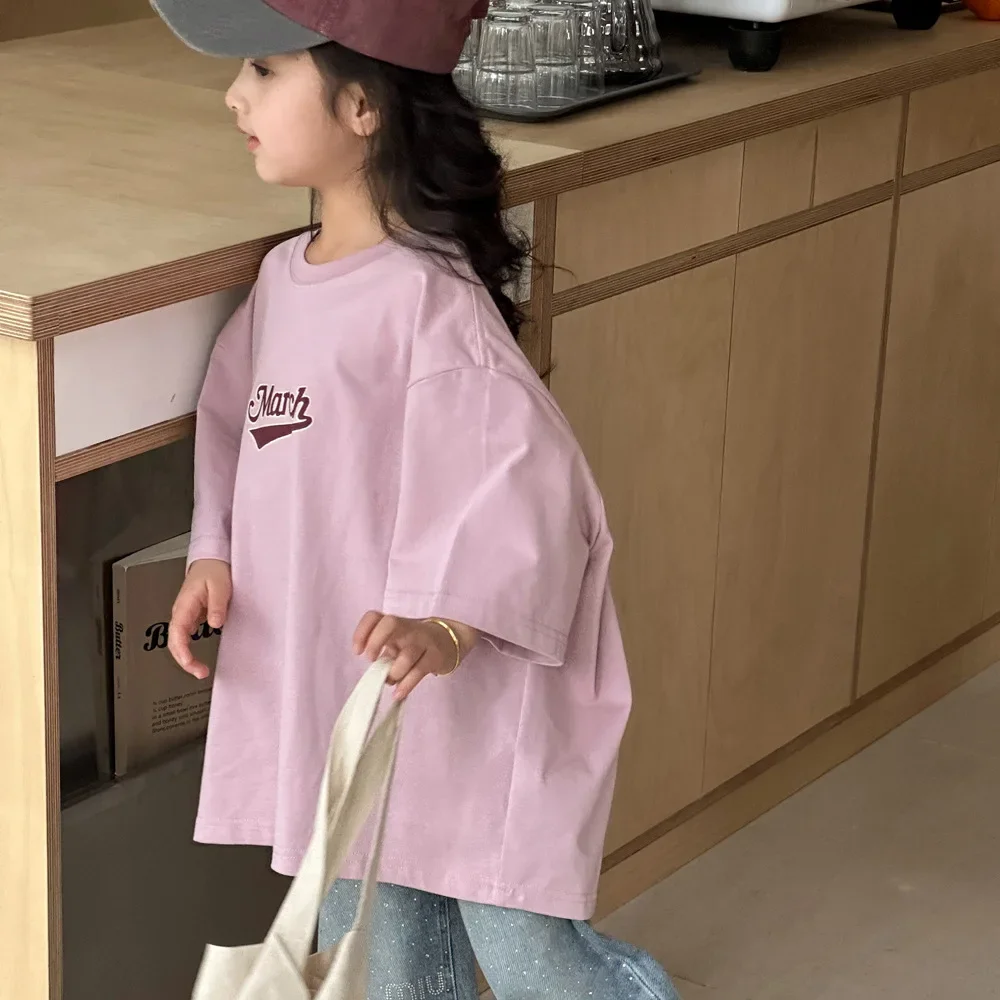 

Girls Short-sleeved T-shirt 2024 New Spring and Summer Loose Casual Cartoon Children T-shirt Half-sleeved Top Fashion T-shirt