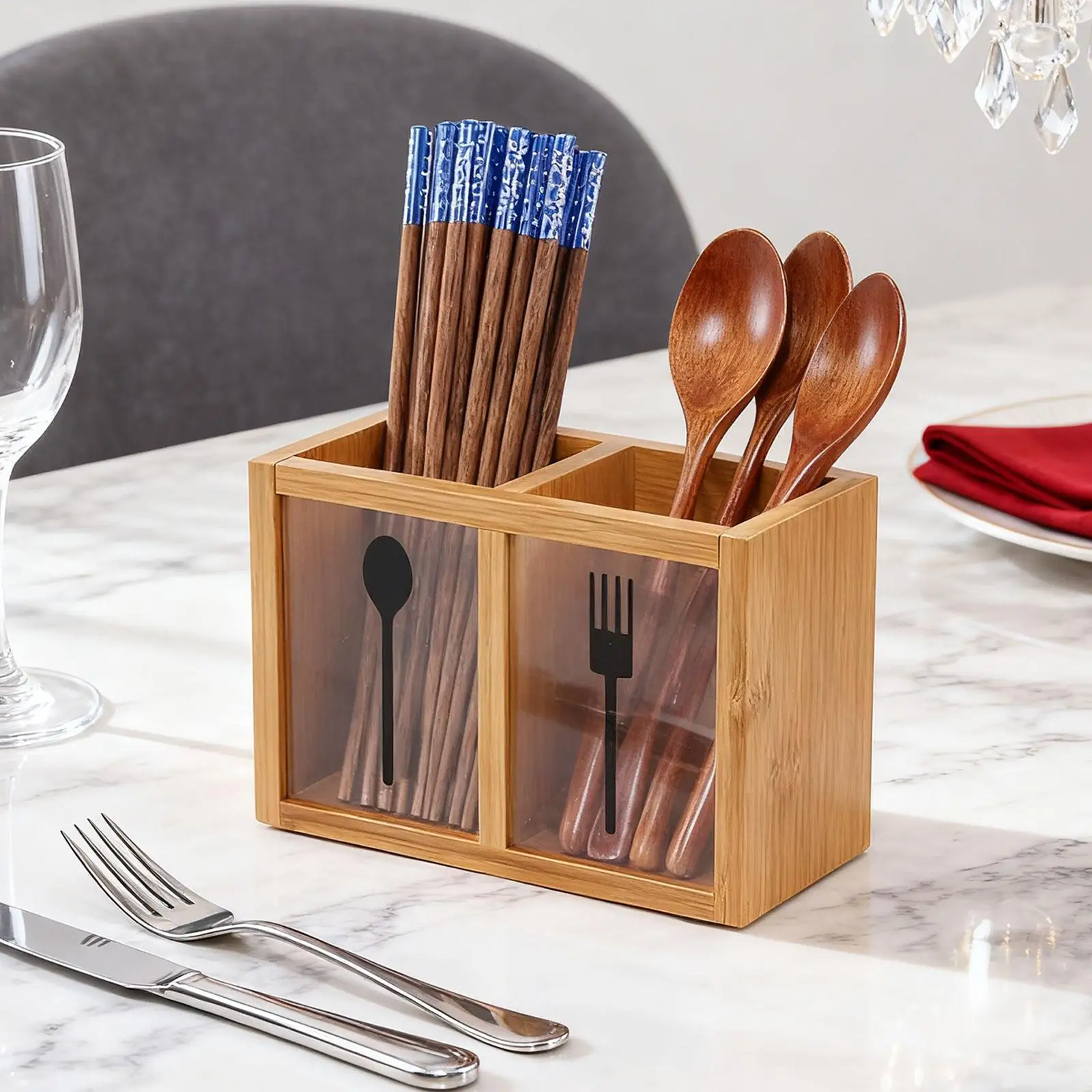 

Spoon and Chopsticks Box Kitchen Utensil Holder Drainer Organizer for Home Sink and Cabinet Use