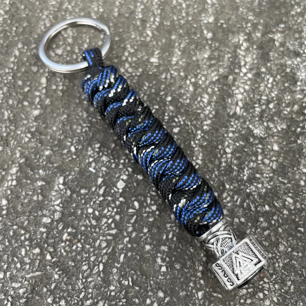 1Pcs Viking Valknut Symbol Rune Mjolnir Thor Hammer Survival Paracord Keychain Scandinavian Jewelry Key Chains For Men