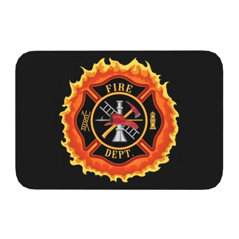 Firefighter Cross With Flames Front Door Mat  Indoor Quick Dry Fire Rescue Fireman Doormat Living Room Entrance Rug Carpet