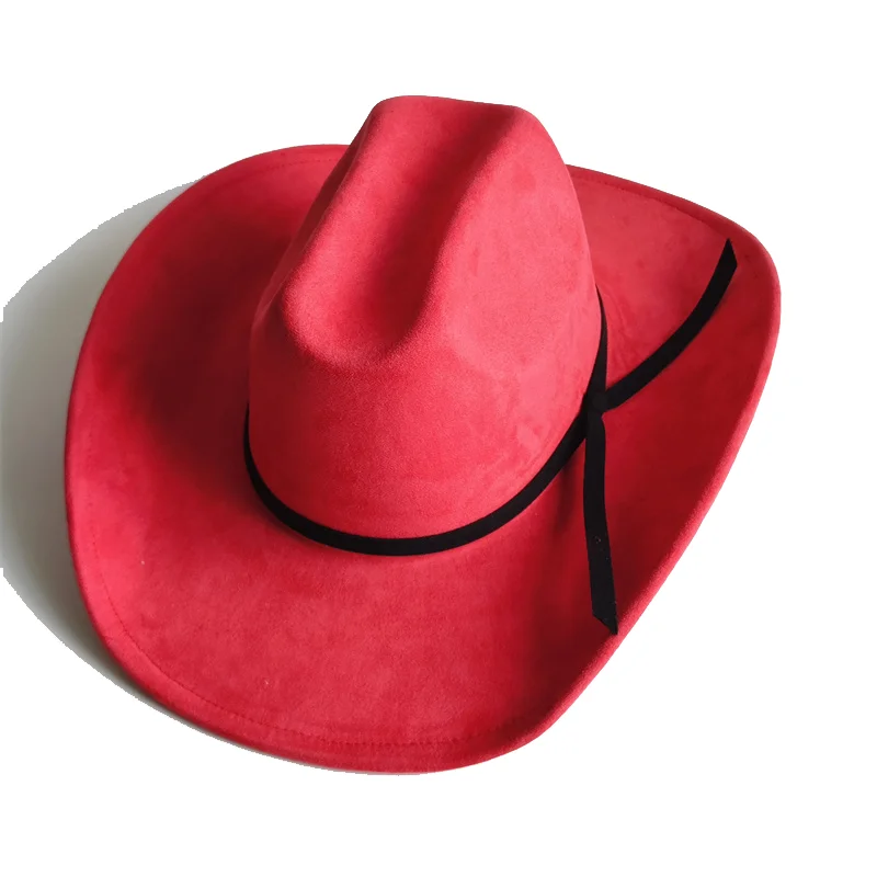 Red Faux Suede Cowboy Hat Suede Cowboy Hat Jazz Panama Hat Unisex Women's Hat Wide Brim Cowboy Hat Gorras Hombre Cap