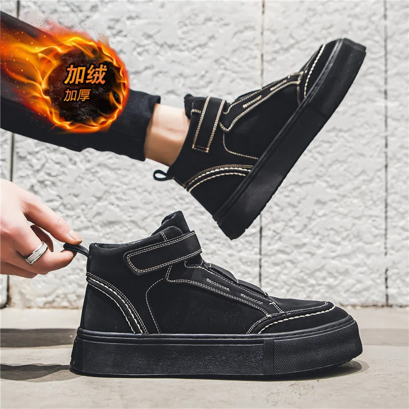 Winter Sneakers Men High Top Casual Shoes Fur Warm Plush Fashion Board Shoes Outdoor Sports Walking Shoes Chaussure Homme