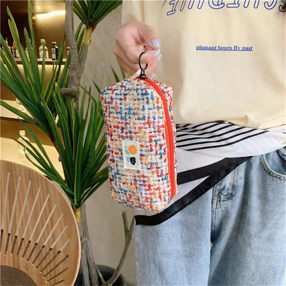 Pencil Case Woven Flower Pattern Zipper Closure Large Capacity Dust-proof Storage Polyester Pencil Pouch Stationery Bag for Girl