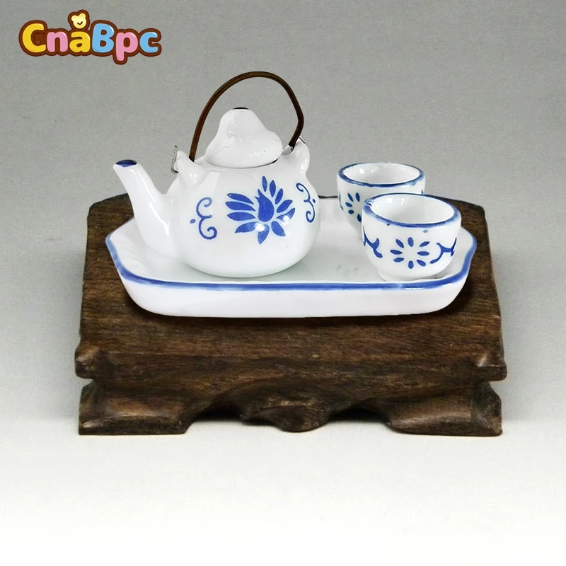 

1Set 1:12 Dollhouse Miniature Ceramic Tea Set Combination Teapot Tea Cup Tea Tray Model Toy DIY Doll House Decor Accessories