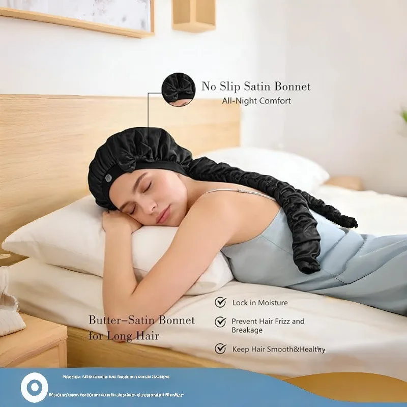

No-heat satin curling nightcap with non-slip design suitable for braided hair and long hair styling
