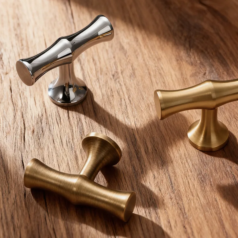 1 piece Solid Brass Bamboo Cabinet Knobs Modern Drawer Pulls Wardrobe Dresser Closet Handles Kitchen Hardware
