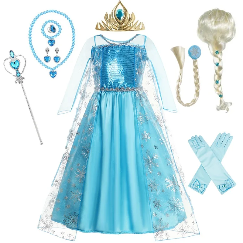 Elsa Dress for Girls Elsa Costume Snow Queen Dress Cosplay Birthday Party Children Clothing 2024 Carnival Easter Girl Costumes