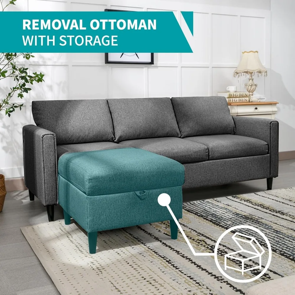 Divano componibile reversibile con Chaise pouf portaoggetti flessibile 3 posti divani a forma di L per soggiorno appartamento