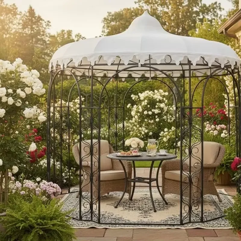 Ornate Iron Wedding Gazebo Waterproof Garden Pavilion with Complete Decorative Package for Outdoor Ceremonies