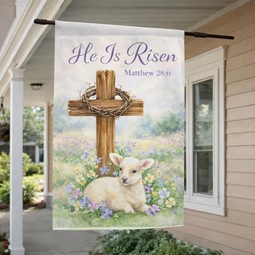 He Is Risen Garden Flag, Matthew 28:6 Easter Cross Flag, Christian Easter Yard D PPZ