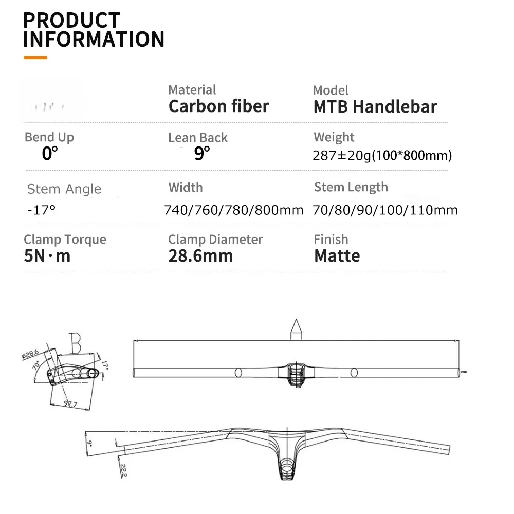 Integrierter MTB-Lenker aus DEDA-Kohlefaser -17 ° Rise 28,6 mm Lenkklemme 740 mm 760 mm 780 mm 800 mm Breite – Detail 3