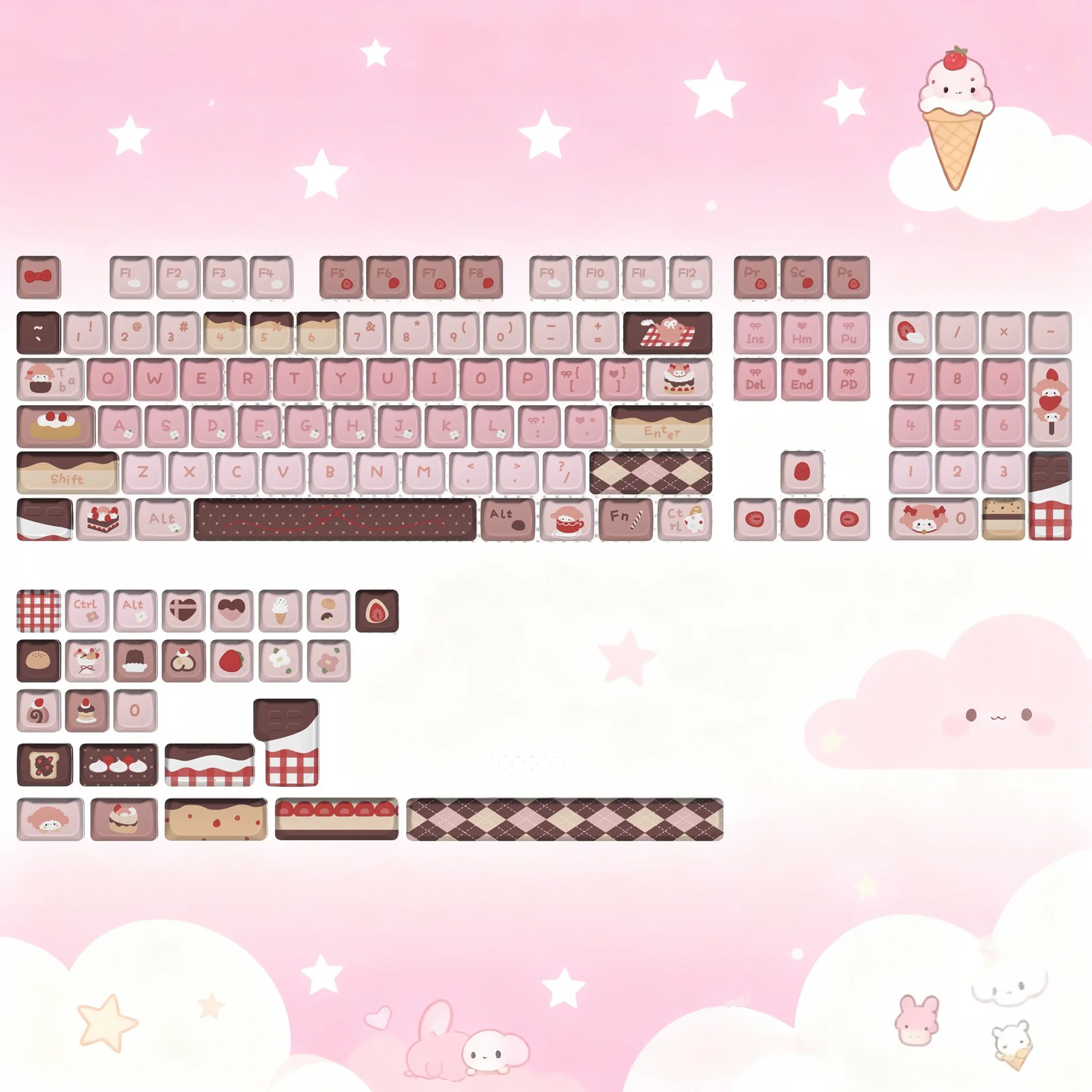 

130-клавишные колпачки для клавиш MAO Profile Pink Strawberry Cat PBT, колпачки для игровой механической клавиатуры 61/87/104 Cherry MX Switch
