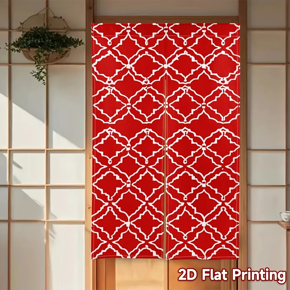 Red & White Goma-Dori Noren Curtain – Traditional Japanese Geometric Pattern, Rod Pocket Design, for Entryway or Door Decor