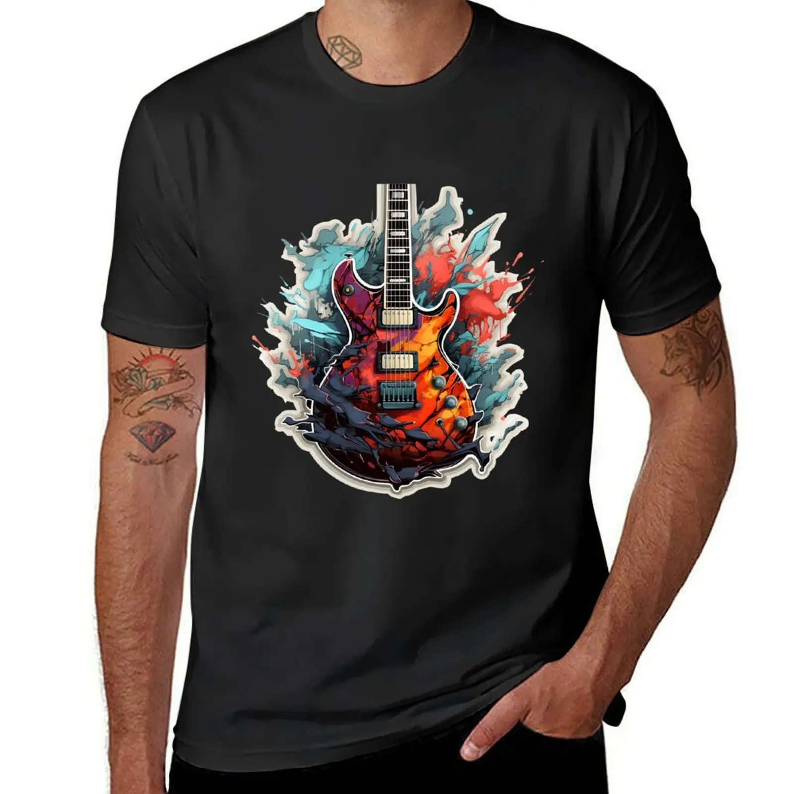 Guitar in vibrant colors T-Shirt for a boy vintage clothes mens big and tall t shirts