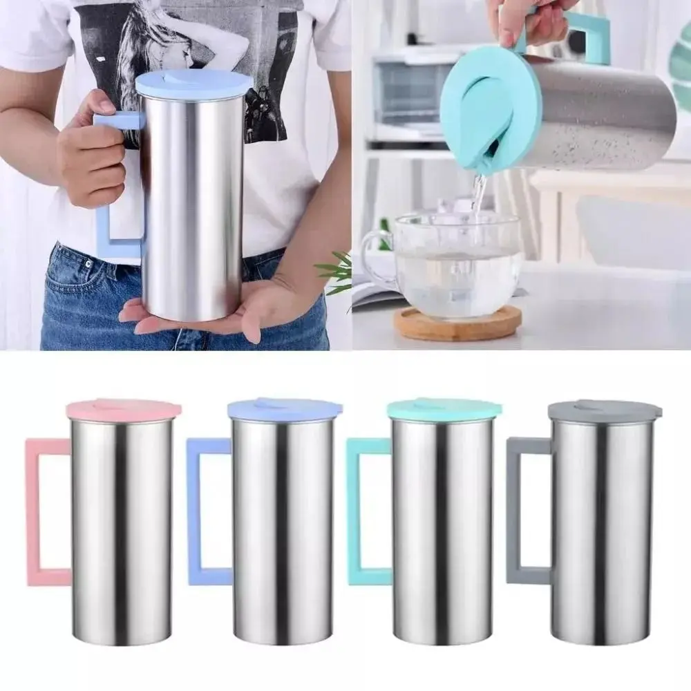 

1.8 Liter Water Bottle Flip Top Lids Stainless Steel Large Water Pitcher Jug Single Layer Thickened Drinks Juice Beverage Jugs