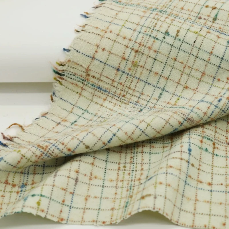 Colorful Line Grid Small Fragrant Style Grid Coarse Woolen Fabric Autumn and Winter Set Coat Skirt Non Elastic Micro Tie Fabric