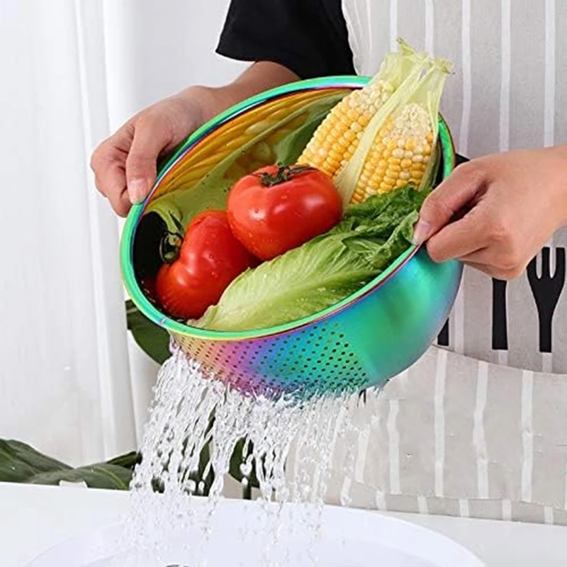 Rice Washing Bowl Stainless Steel Versatile 3-In-1 Colander And Kitchen Strainer With Side Drainers For Rice Vegetables