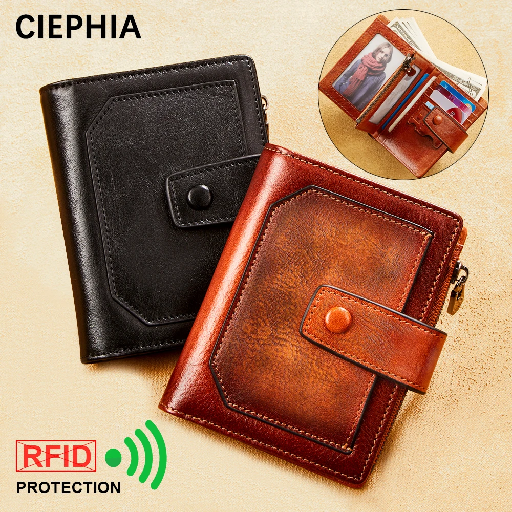 Vintage Men Genuine Leather Wallet RFID Blocking Trifold Short Multi Function Money clip Large Capacity Zipper Coin Purse