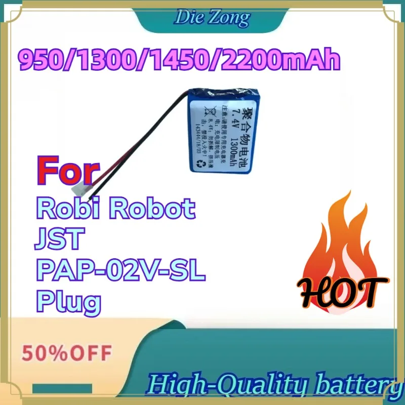 

New 950/1300/1450/2200mAh Robot Battery For Robi Robot JST PAP-02V-SL Plug 7.4V High Capacity