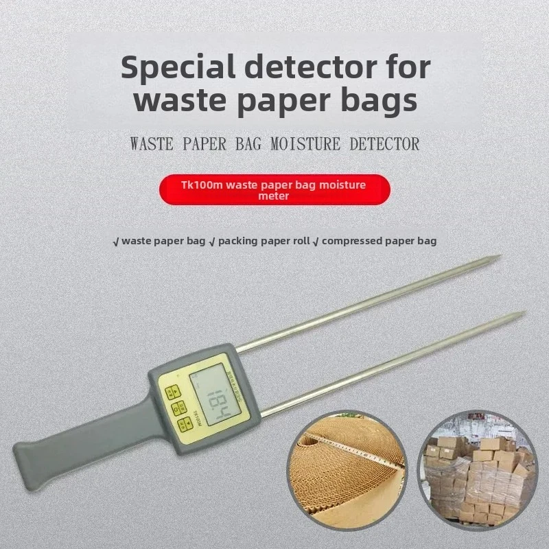 TK100M Pin-Type Waste Paper Bale Moisture Meter – 0-80% Digital Tester with 280mm Probe for Recycling,Packaging & Printing