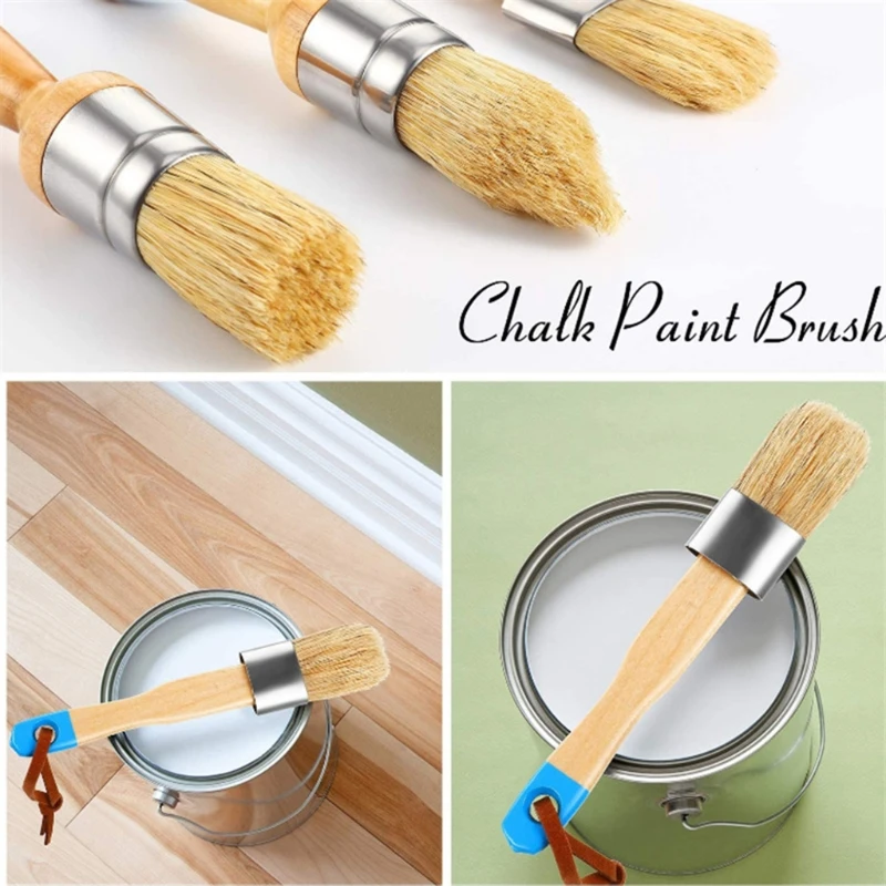 F92C 3x Natural Bristle Brush Chalk and Wax Paint Brush for Home Decor, Project
