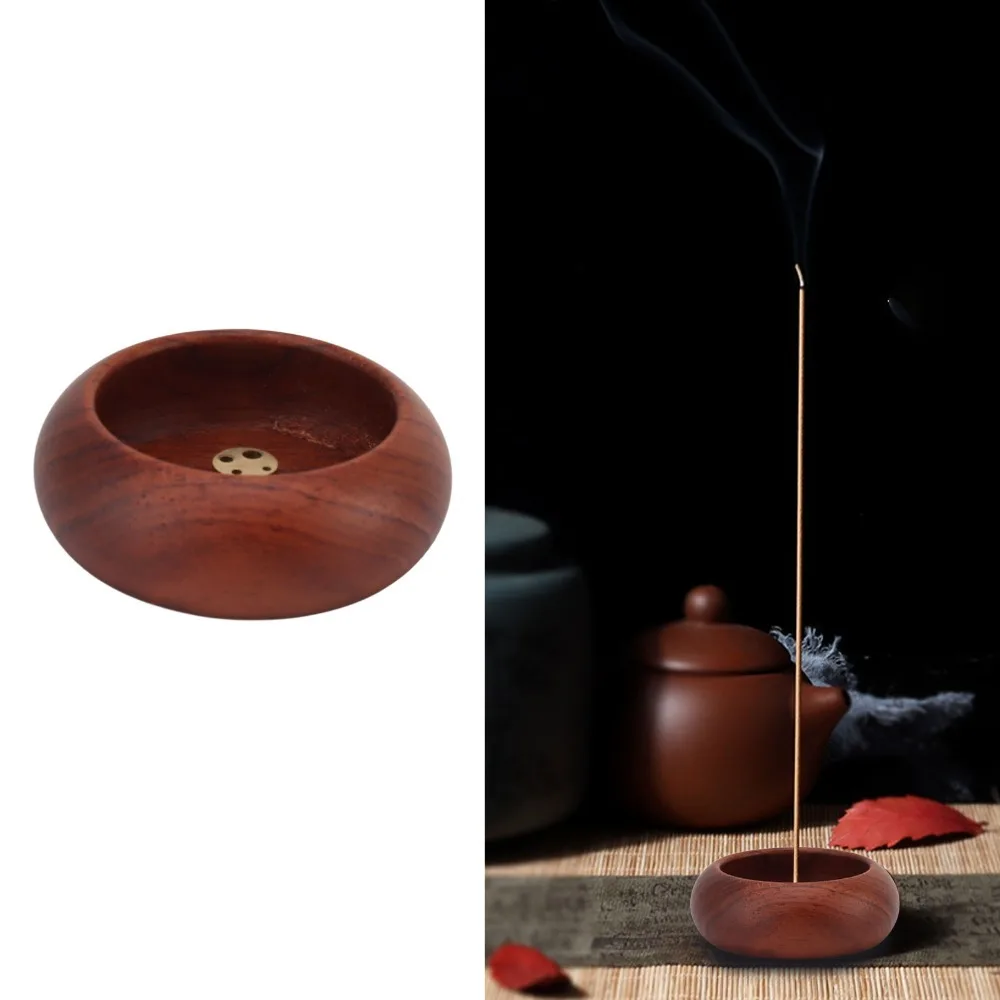

Elegant Solid Wood Incense Burner Mini Multi-hole Mini Censer Pure Copper Small Wooden Incense Burner Home Use