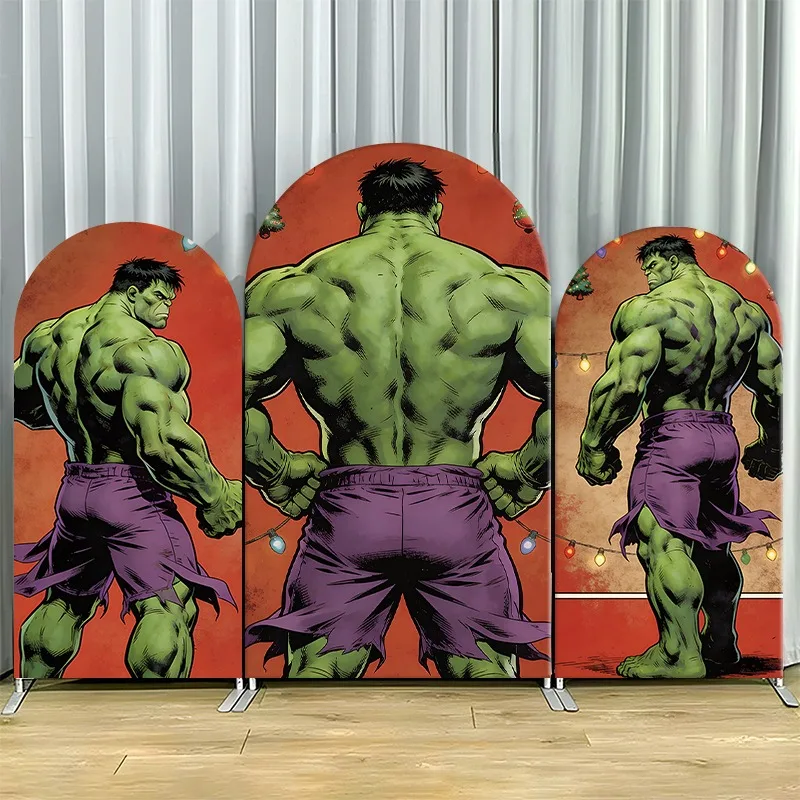 

Arch Backdrop Cover Single Side Hulk Green Muscle Purple Shorts Red Party Decoration Photo Booth Background Props Event Supplies