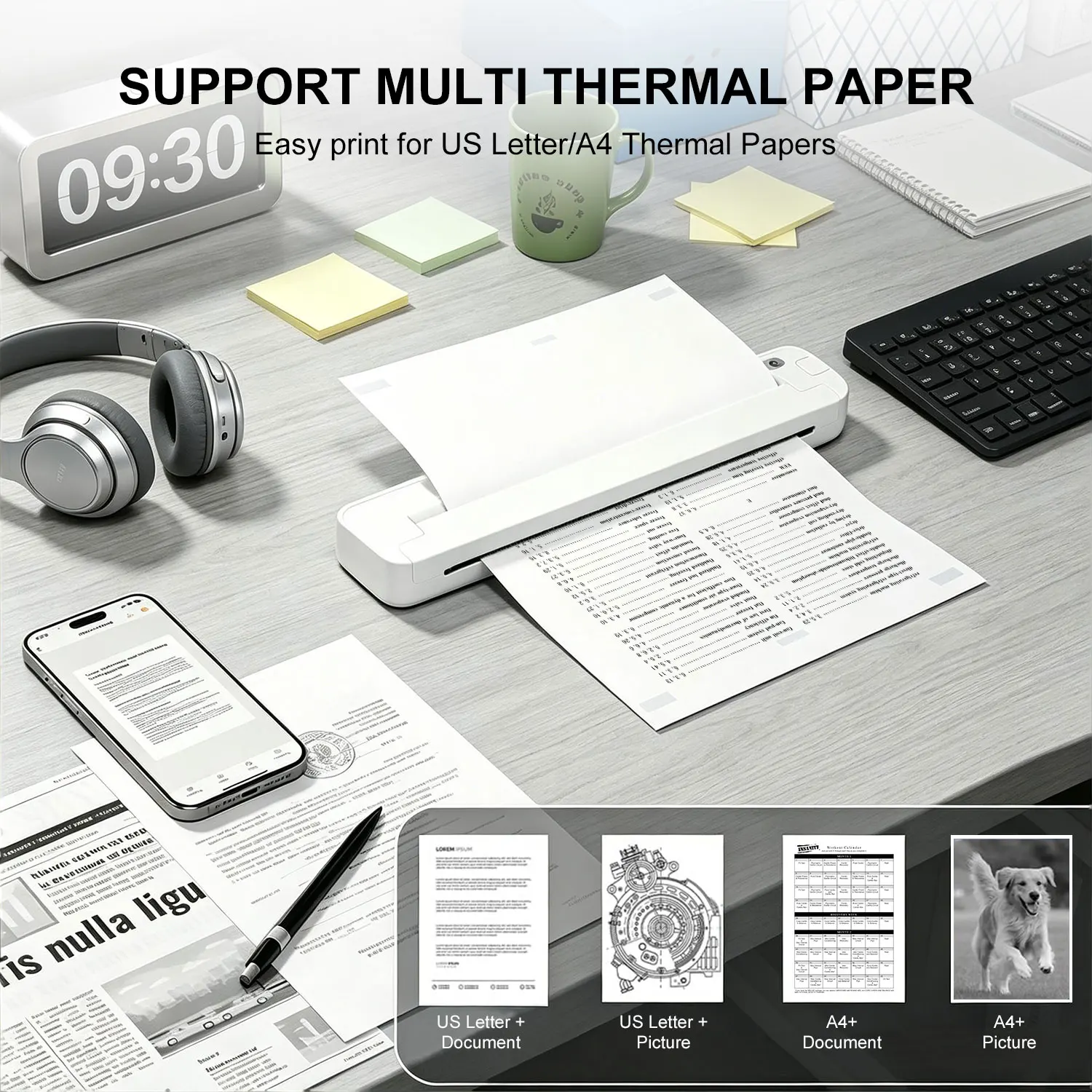 Wireless Inkless Tattoo Stencil Printer, Portable A4 Thermal Printer for Documents, Bluetooth Rechargeable, Compatible with iOS