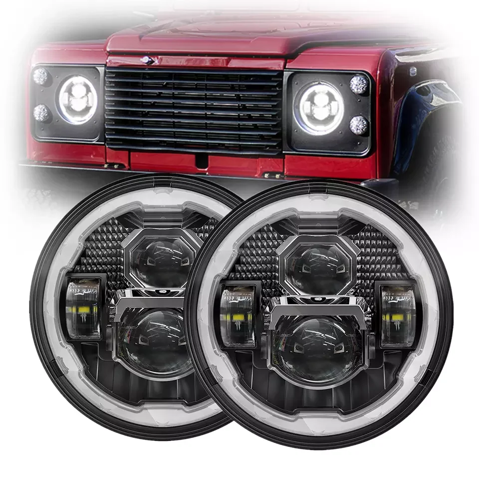 

7-дюймовые светодиодные фары для land rover defender 110 lights halo projector for land rover defender accessories for Defender 90 110