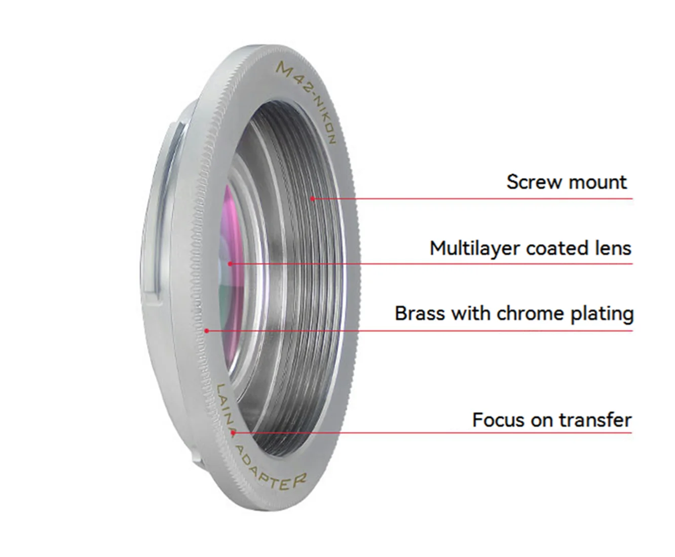 Camera M42 to AI Adapter Ring Screw Lens MF for NIKON AI F-mount Copper Rotating Buckle Type DSLR with Dust Cover Cap