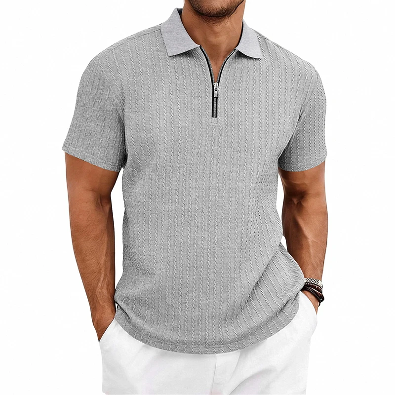 Herren Sommer Casual Strick-Textur Golf Einfaches Kurzarm-Poloshirt |   Strukturiertes Kurzarm-Freizeitoberteil (Verschiedene Farben)