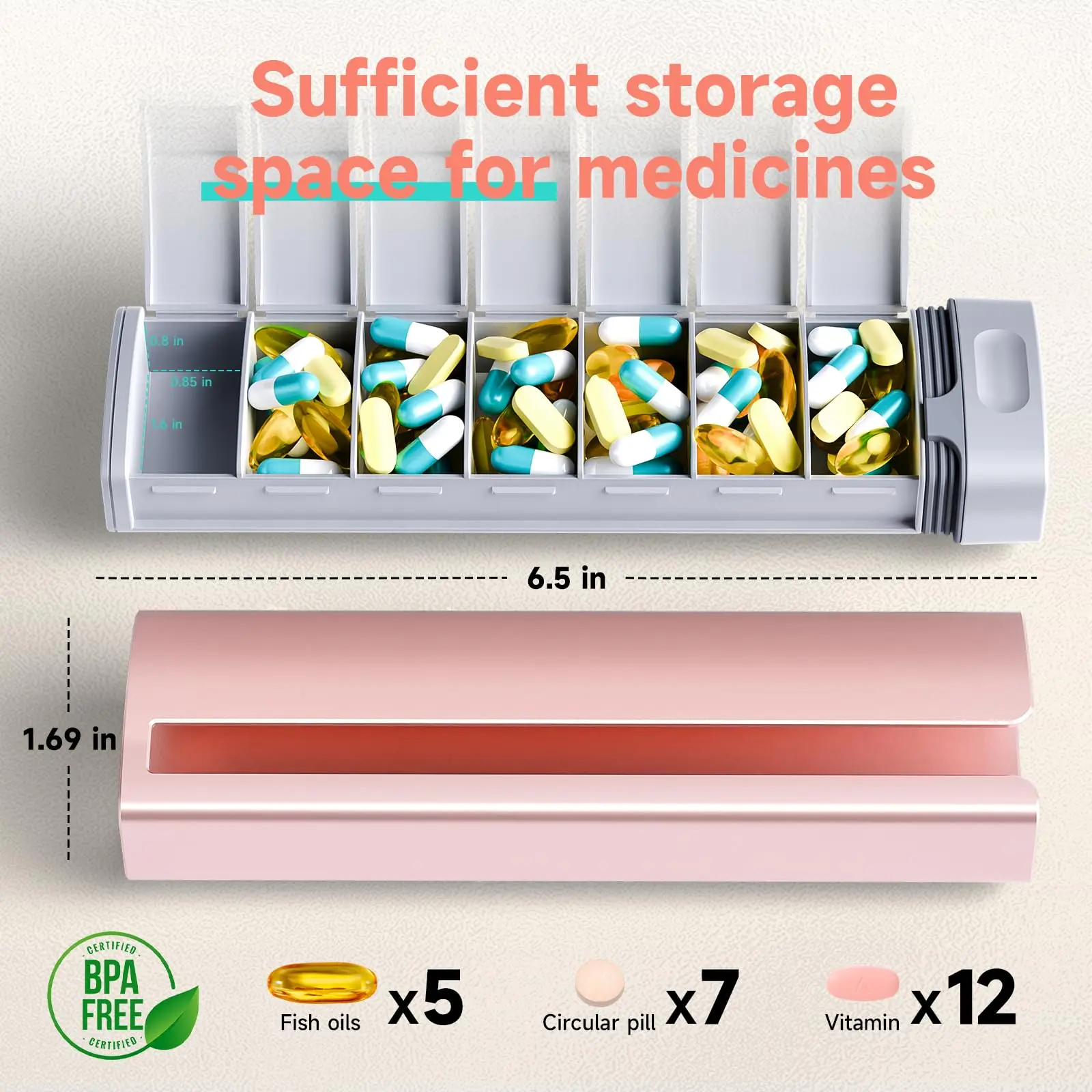 Upgrade Aluminum Pill Organizer Premium 7-Day,1x Daily Metal Pill Case Portable & Sleek Holder for Vitamins & Supplements