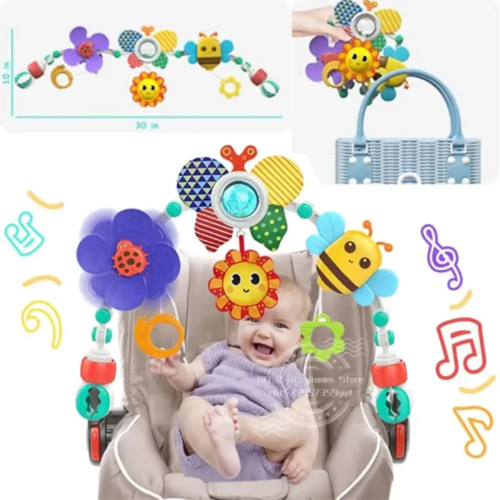

Easy Fold Crib Hanging Bell Sunflower Clip-On Baby Interactive Sensory Development Stroller Arch Infant Grab Exercise Baby Crib
